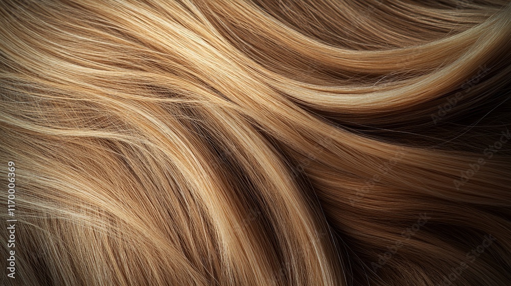 Close-up of shiny, wavy, light brown and blonde hair. Close-up of shiny, wavy, light brown and blonde hair.