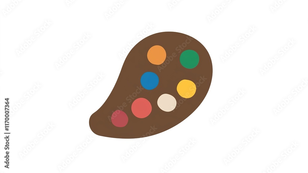 Paint Palette Icon with Colorful Paint Spots, Brown Palette on White Background Paint Palette Icon with Colorful Paint Spots, Brown Palette on White Background