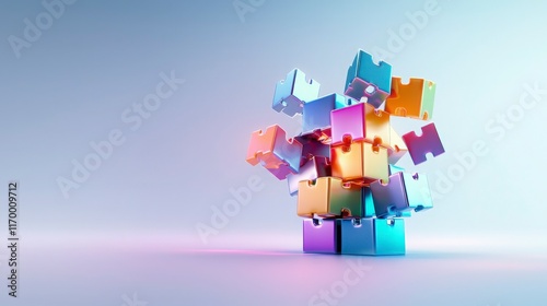 Colorful 3D Puzzle Pieces Stack