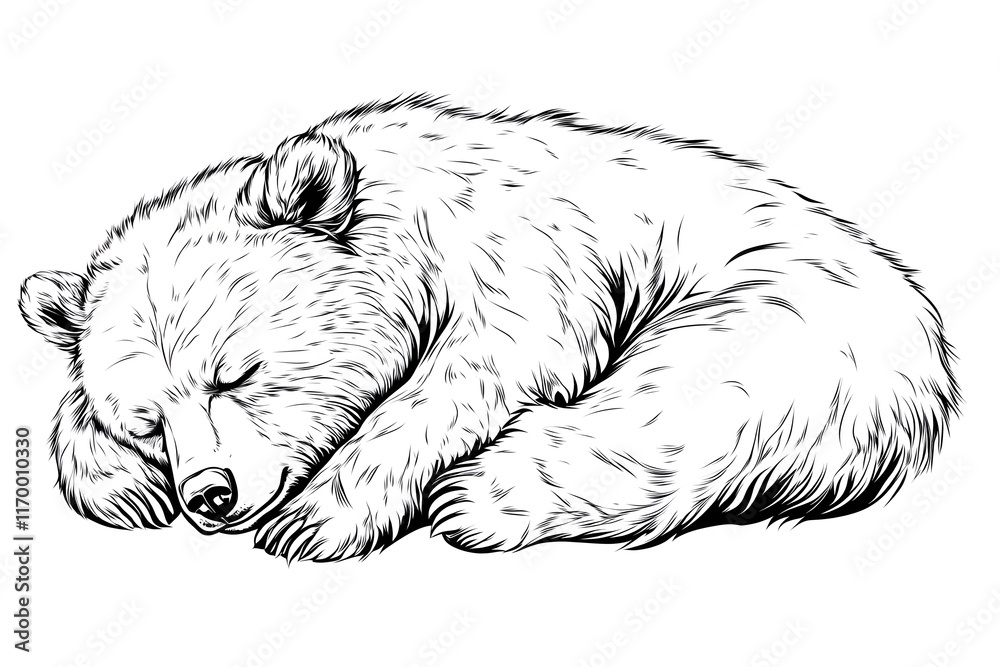 Fototapeta premium Sleeping Bear Cub Ink Drawing Tutorial