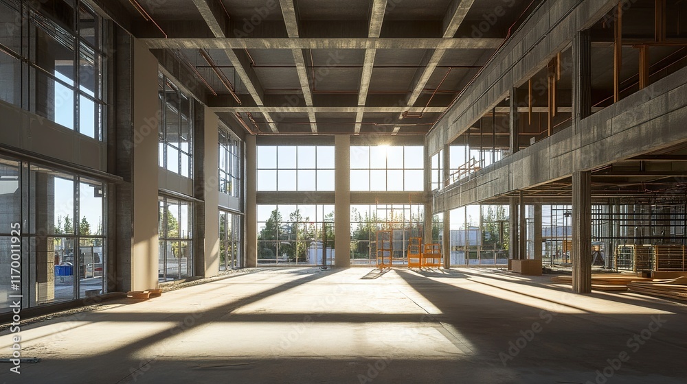 Sunlit Modern Building Interior Under Construction Sunlit Modern Building Interior Under Construction