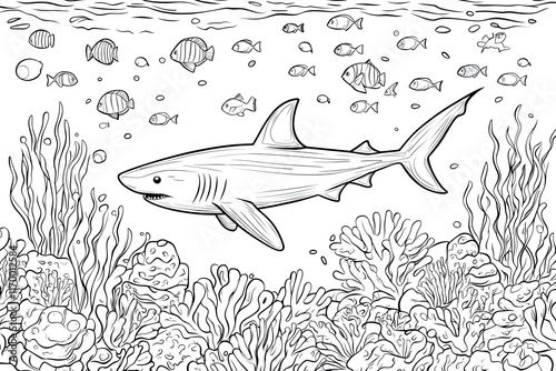 Shark Reef Coloring Page: Ocean Fun photo