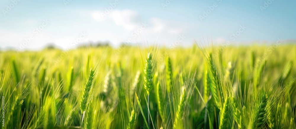 Green Wheat Field Under a Blue Sky Green Wheat Field Under a Blue Sky