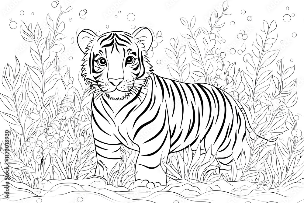 Cute Tiger Cub in Lush Greenery Cute Tiger Cub in Lush Greenery