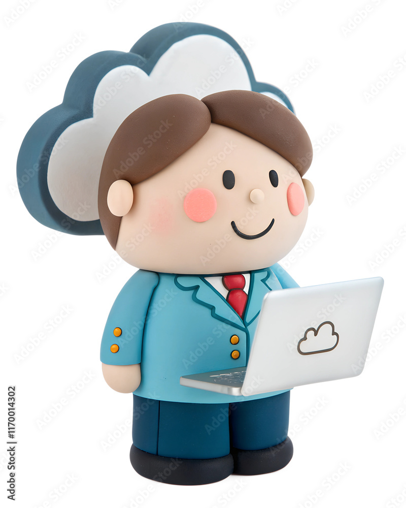 a clay Cute, Cloud Computing Specialist, happy and smile, isolated on a transparent background a clay Cute, Cloud Computing Specialist, happy and smile, isolated on a transparent background
