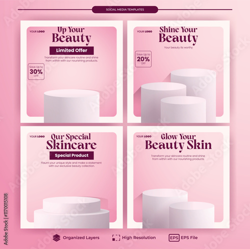 Podium Beauty and Skincare Social Media Template with Pink and Feminine Theme