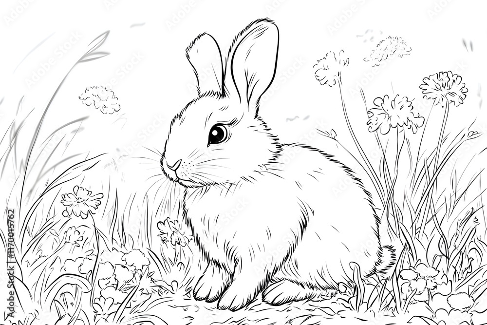 Bunny in Meadow Coloring Page Bunny in Meadow Coloring Page