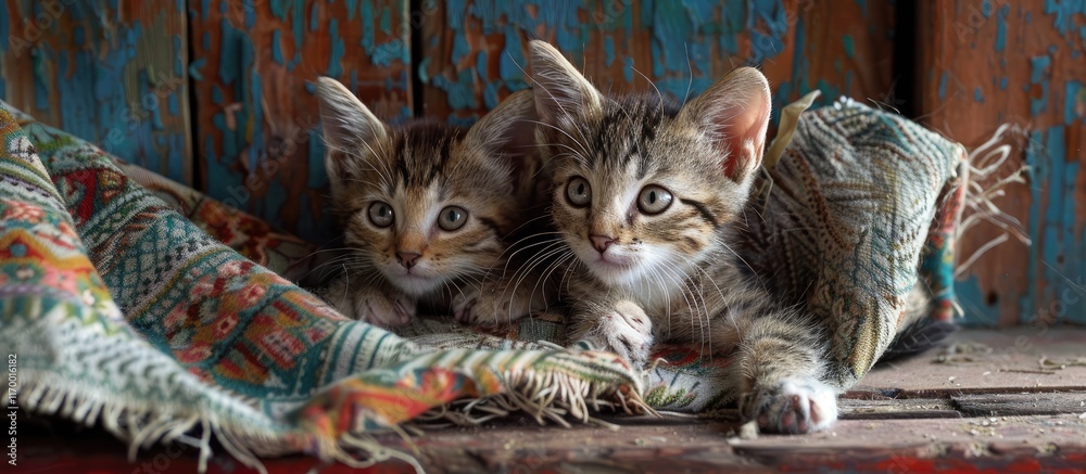 Fototapeta premium Two Curious Kittens Peeking from a Blanket