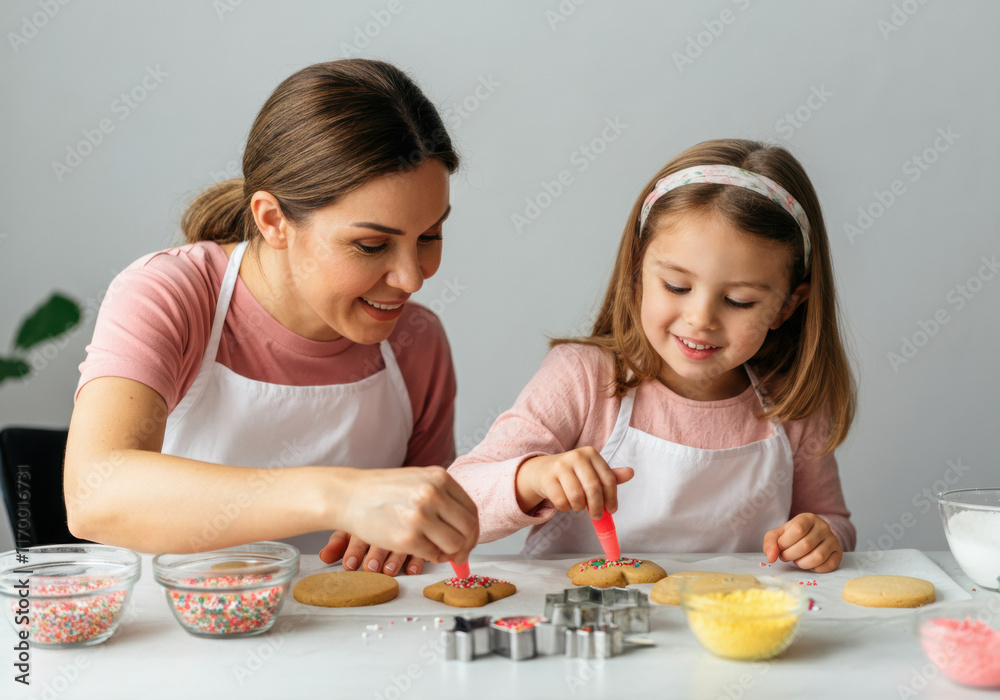 Mother and Daughter Baking Christmas Cookies Together Mother and Daughter Baking Christmas Cookies Together