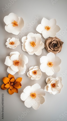 Wallpaper Mural Elegant Paper Flowers  Cream  Beige   Mustard Blooms Torontodigital.ca