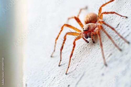 An arachnid climbing a wall indoors.