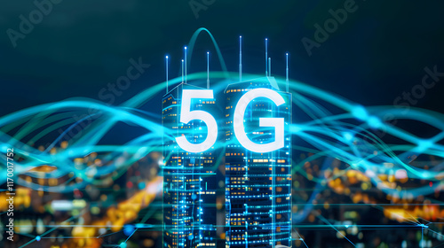 Wallpaper Mural 5g technology revolutionizing urban connectivity city skyline high-tech visual nighttime innovative concept Torontodigital.ca