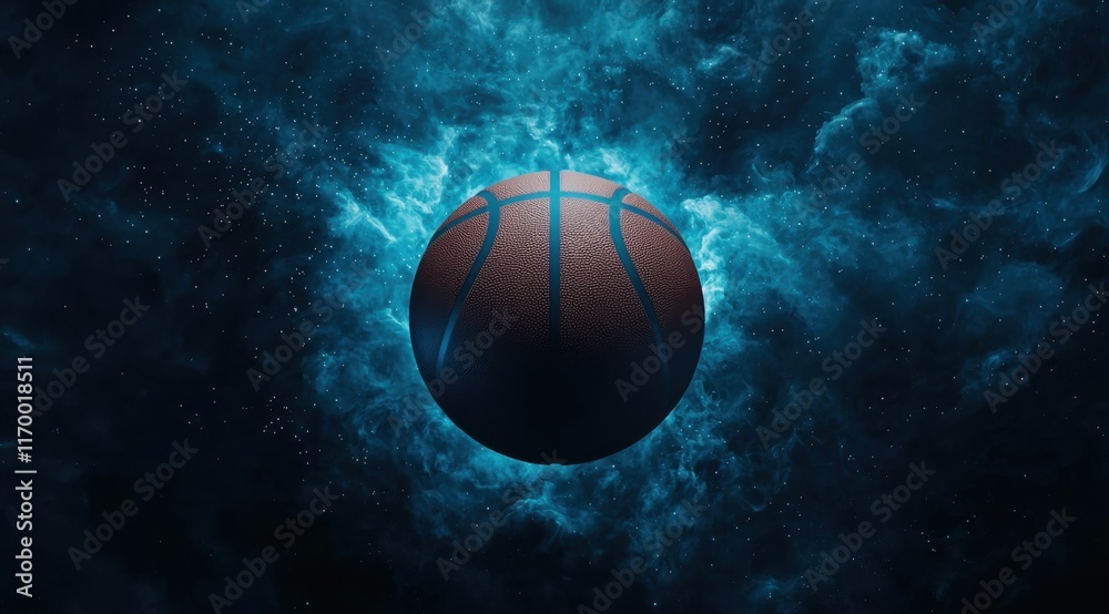 Fototapeta premium Basketball Floating in Space with Cosmic Background Effect