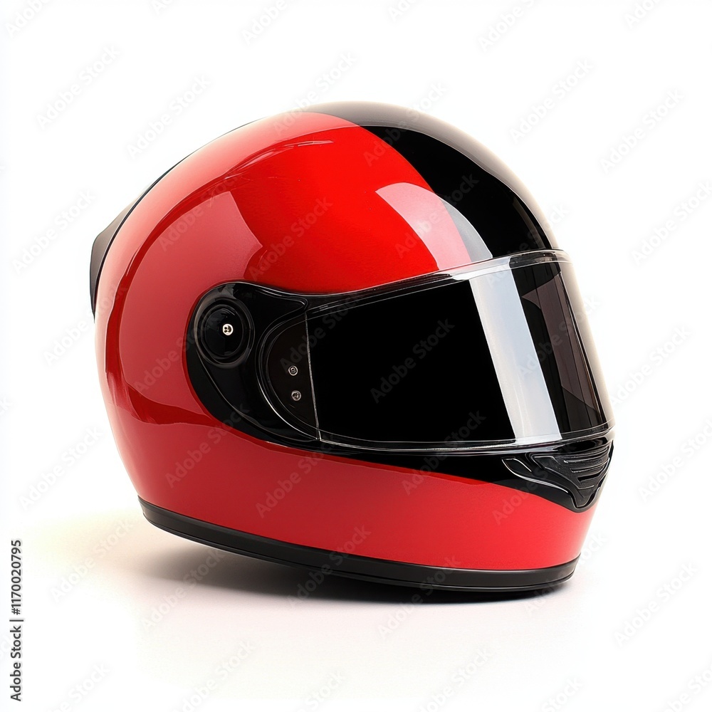Glossy Red and Black Motorcycle Helmet on White Background Glossy Red and Black Motorcycle Helmet on White Background