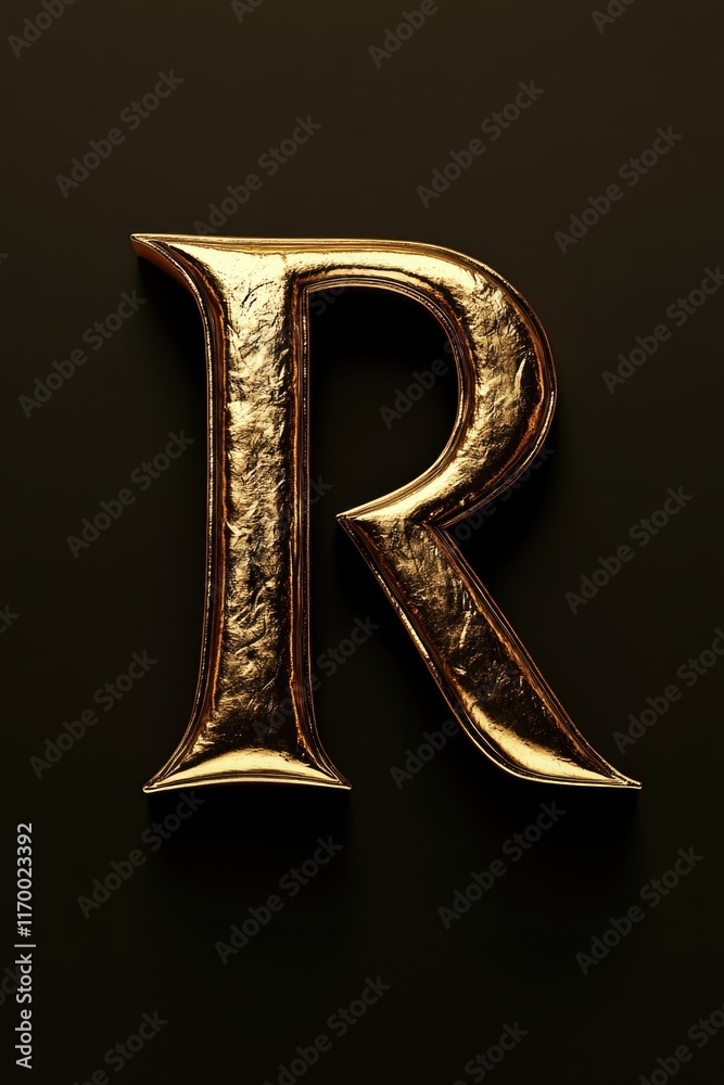 Three-dimensional gold letter 'R' with a high-definition texture on a black background, possibly for use as a logo or design element. Three-dimensional gold letter 'R' with a high-definition texture on a black background, possibly for use as a logo or design element.