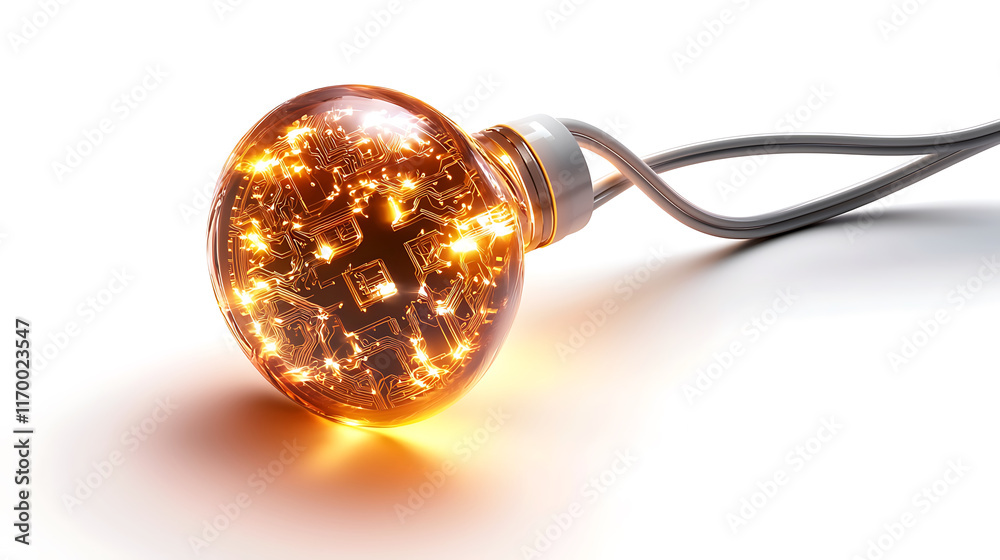 Obraz premium glowing light bulb with circuit design emits warm glow, symbolizing innovation and technology