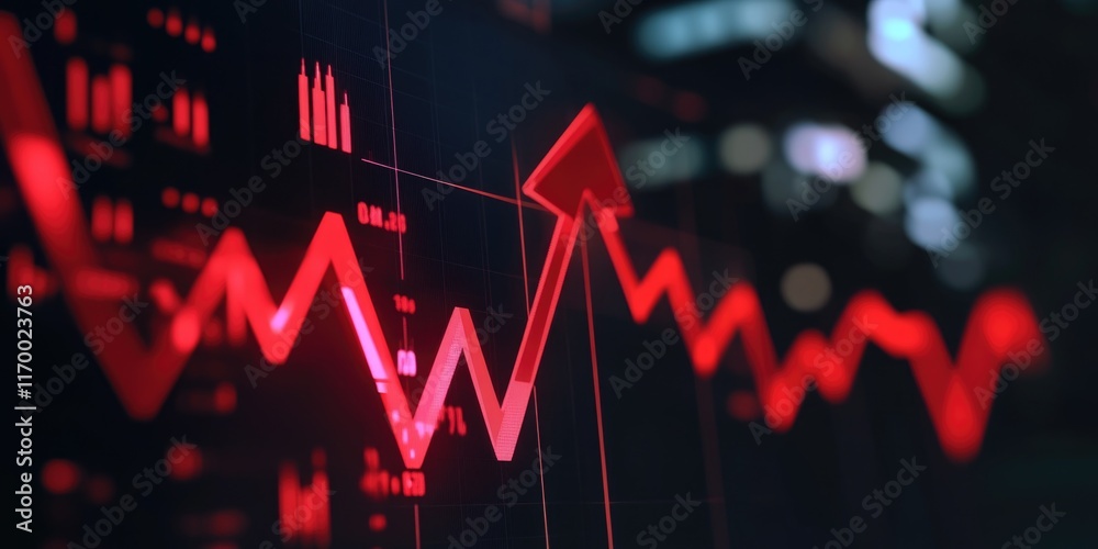 Red and white stock market data visualization, financial chart analysis, business graph concept. Red and white stock market data visualization, financial chart analysis, business graph concept.