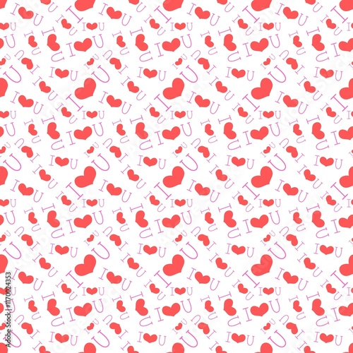 love phrases doodle seamless vector pattern, i adore you, i love you, red hearts, happy valentines day, handwritten, calligraphy, english, lettering, A heart. pattern of hearts. print fabric. photo