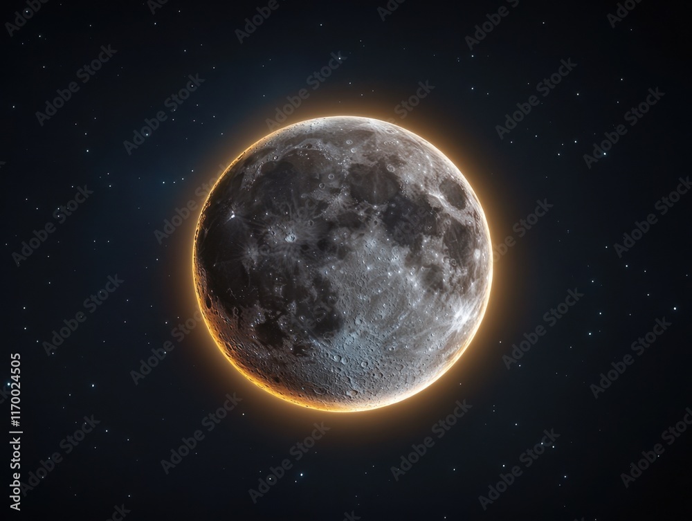 Obraz premium Radiant stars converging around a luminous moon, supernatural light waves creating a celestial masterpiece