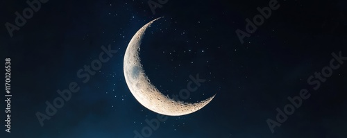 The crescent moon glowing in ethereal colors, stars sparkling around it as supernatural energy fills the air