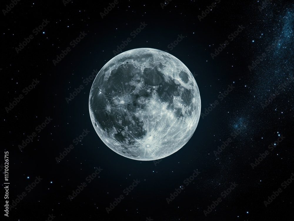 Obraz premium The full moon glowing brightly, supernatural light cascading through the star-filled night sky