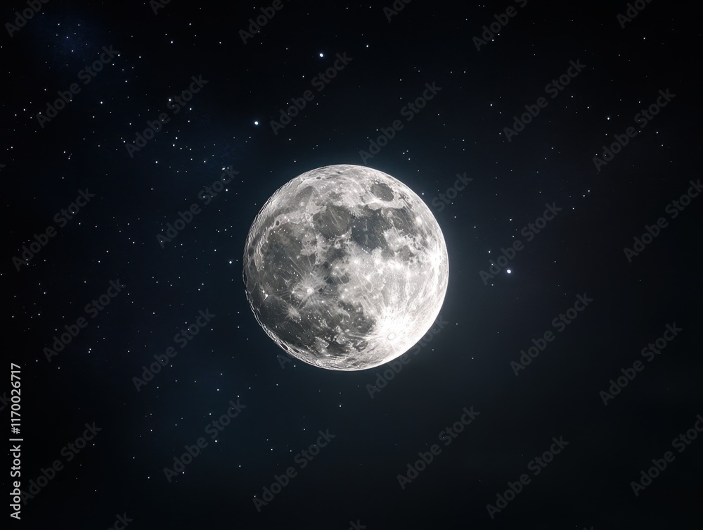 Naklejka premium The full moon glowing brightly, supernatural light cascading through the star-filled night sky