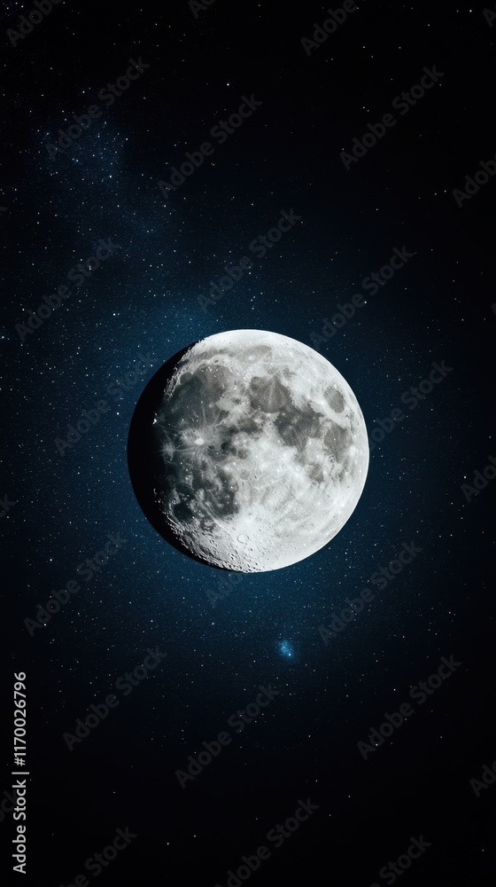 Obraz premium Ethereal light streaming from the moon, stars shimmering vividly in a cosmic display of harmony