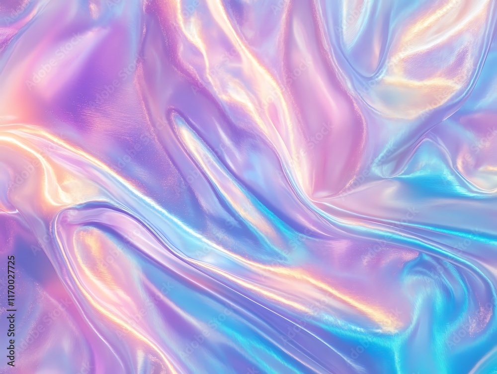 Obraz premium Glossy Holographic Texture Background with Smooth Gradient Colors in Pastel Shades Perfect for Creative Designs, Abstract Art, and Digital Artwork