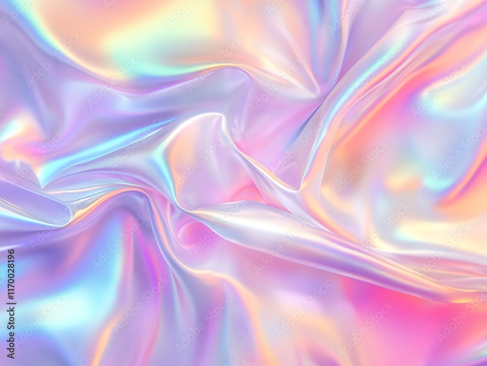 Obraz premium Glossy Holographic Texture Background with Smooth Gradient Colors in Pastel Shades Perfect for Creative Designs, Abstract Art, and Digital Artwork
