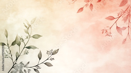 Delicate Watercolor Branches with Leaves and Soft Hues