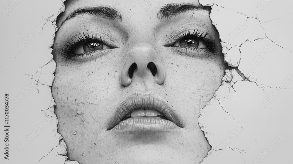 Obraz premium sketch portrait of woman who undergoes mental health issues