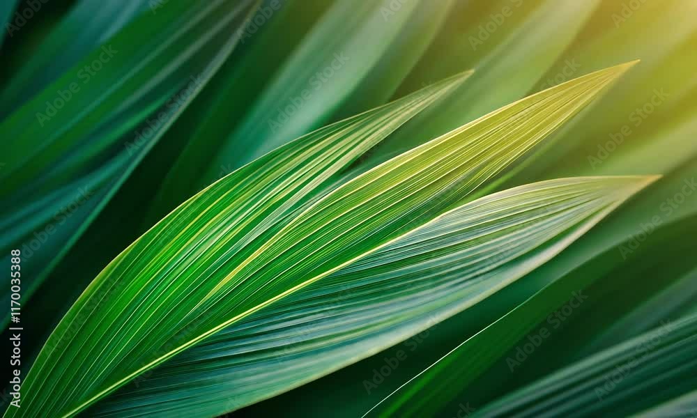 Close-up of vibrant green leaves with sunlight illuminating their texture and lines. Close-up of vibrant green leaves with sunlight illuminating their texture and lines.