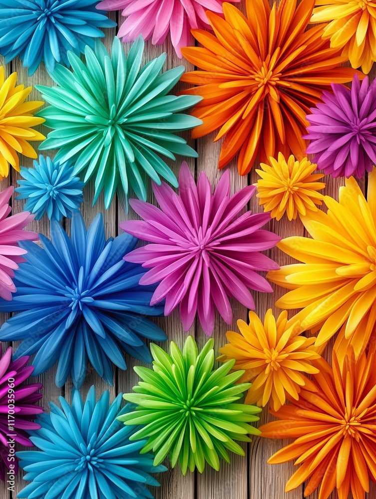 Obraz premium Colorful Decorative Flowers on Wood Background