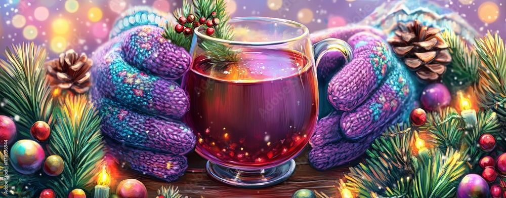 Cozy Rustic Table with Warm Drink and Festive Decor Cozy Rustic Table with Warm Drink and Festive Decor