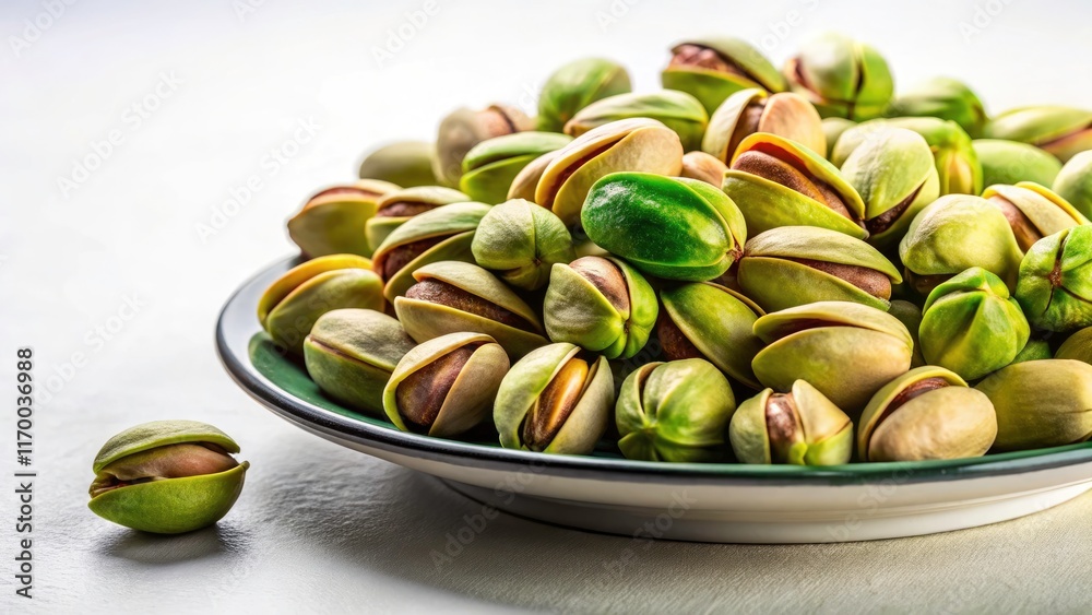 High-resolution image of delicious roasted pistachios in a bowl, ideal for food blogs and product packaging. High-resolution image of delicious roasted pistachios in a bowl, ideal for food blogs and product packaging.