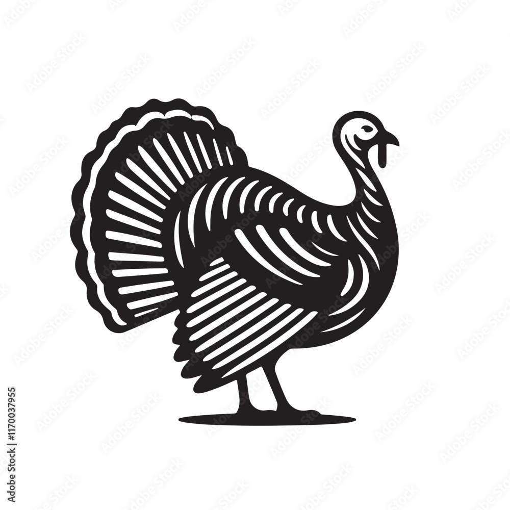 Elegant Black and White Vector Illustration of a Turkey , vector ,art.eps Elegant Black and White Vector Illustration of a Turkey , vector ,art.eps