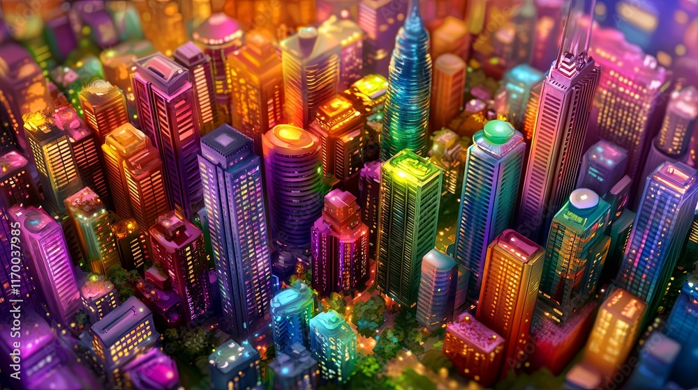 Fototapeta premium Vibrant Cityscape with Skyscrapers from a High Angle View
