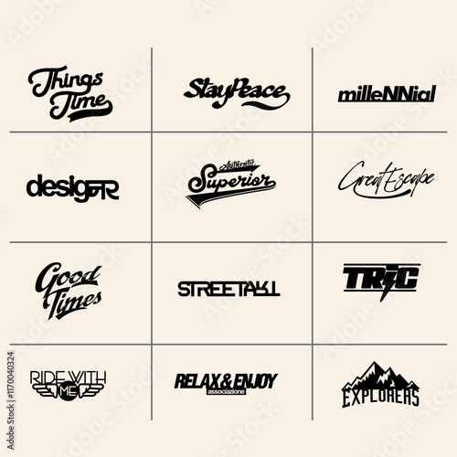 Set streetwear logo  ideas for a clothing brand. Design vector typography for t-shirt streetwear clothing.
