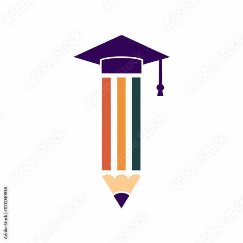 Education Logo with Pencil and Cap Vector Design. photo