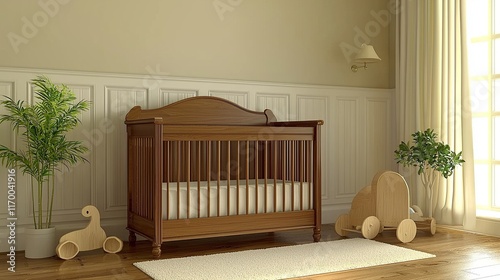 Classic nursery room with wooden toys and vintage crib