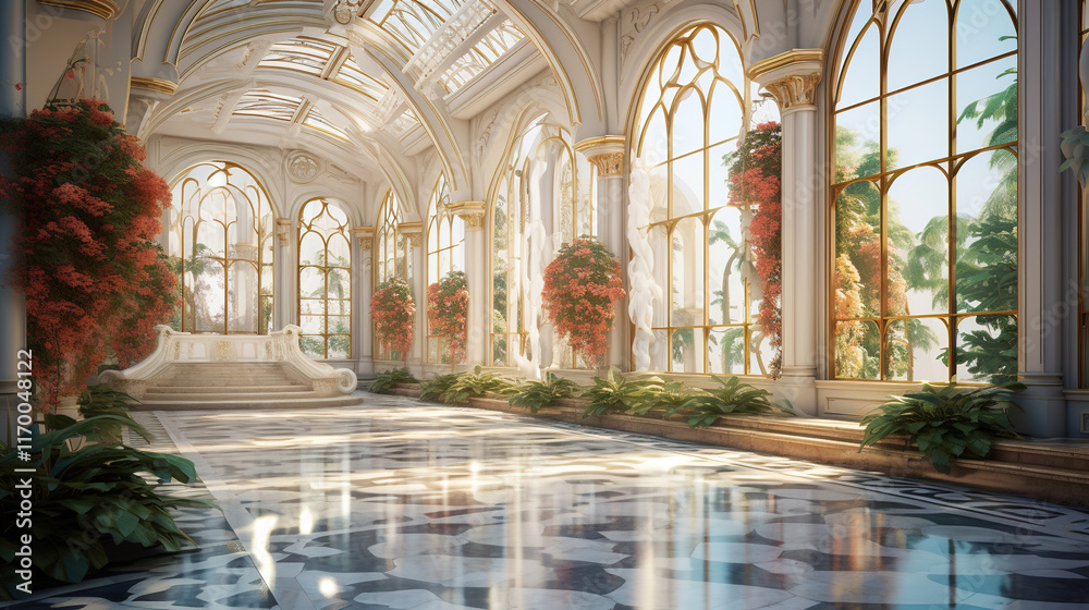 Fototapeta premium Enchanted Palace Hallway - A Sunlit Architectural Masterpiece