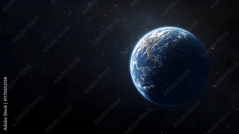 Earth Planet Viewed From Space Among Stars