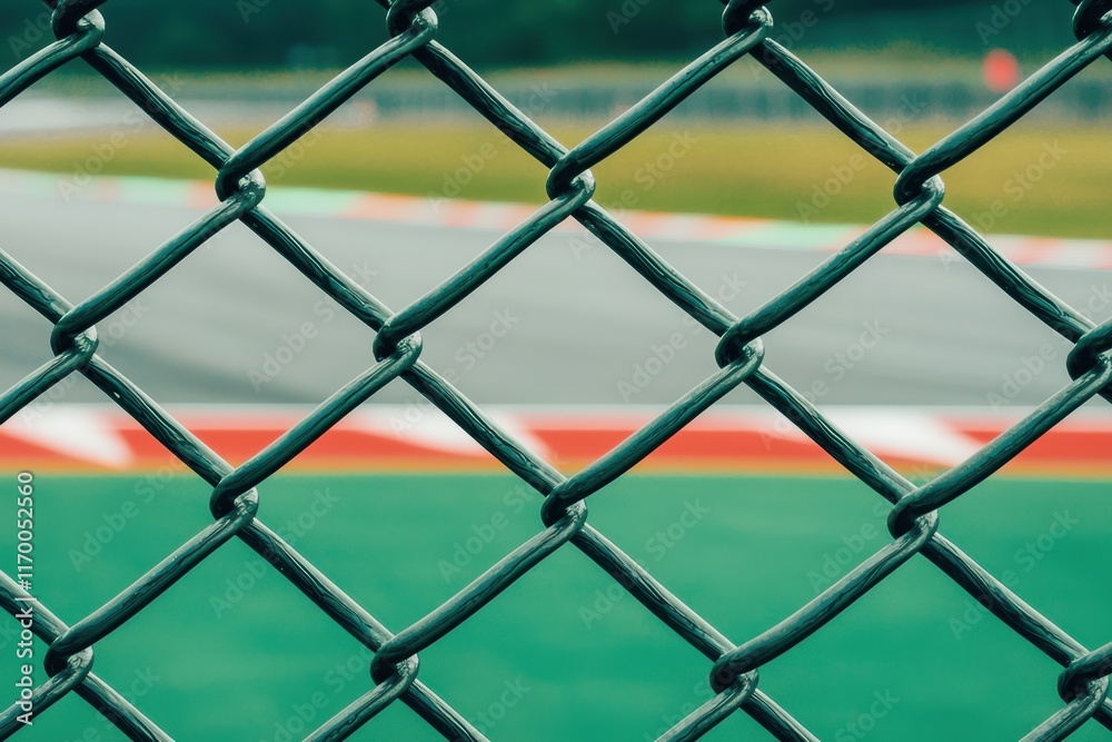 Abstract View of Chain Link Fence at Outdoor Race Track in Green Abstract View of Chain Link Fence at Outdoor Race Track in Green