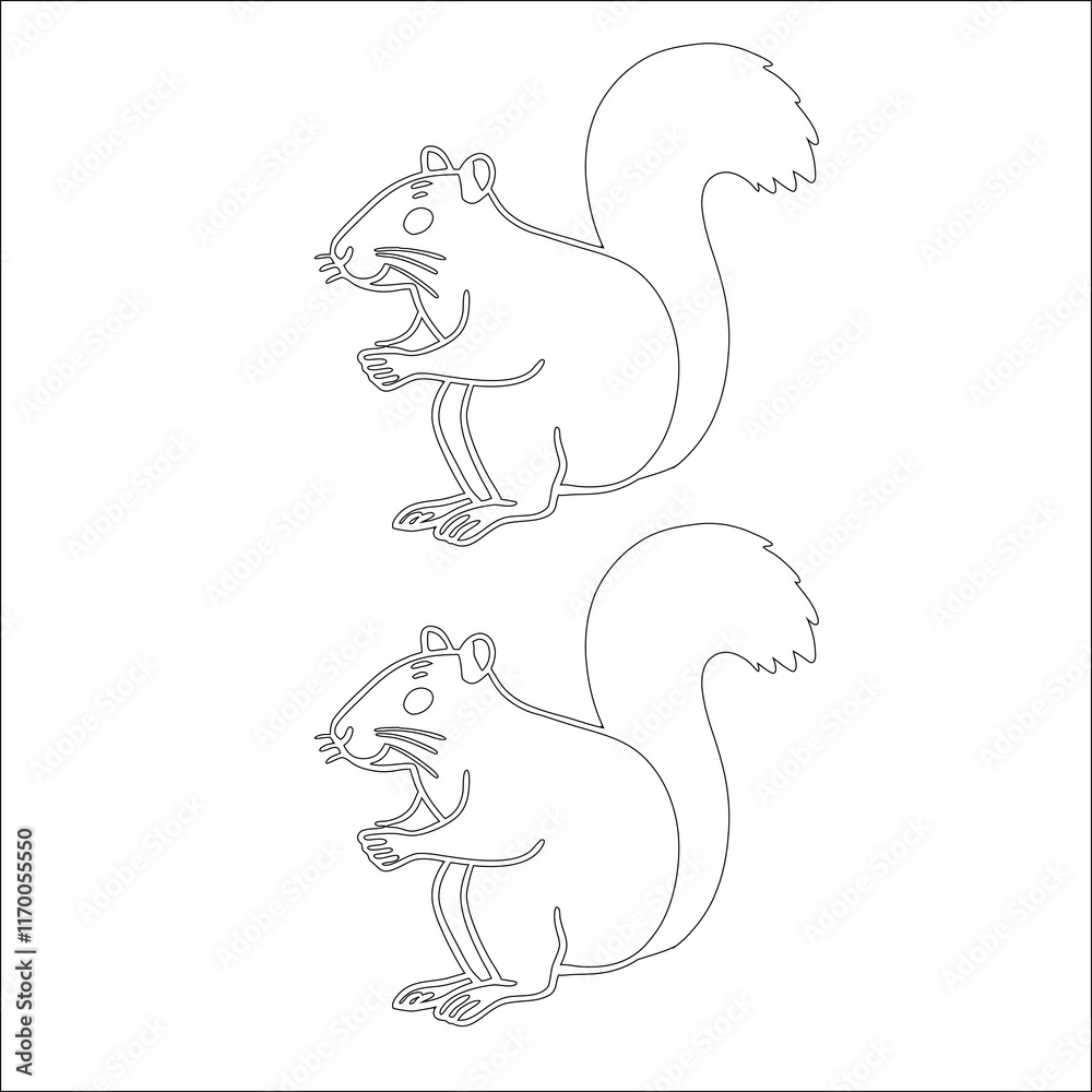 Simple outline drawing of a gray squirrel with a bushy tail, perfect for coloring, crafting, and educational use Simple outline drawing of a gray squirrel with a bushy tail, perfect for coloring, crafting, and educational use