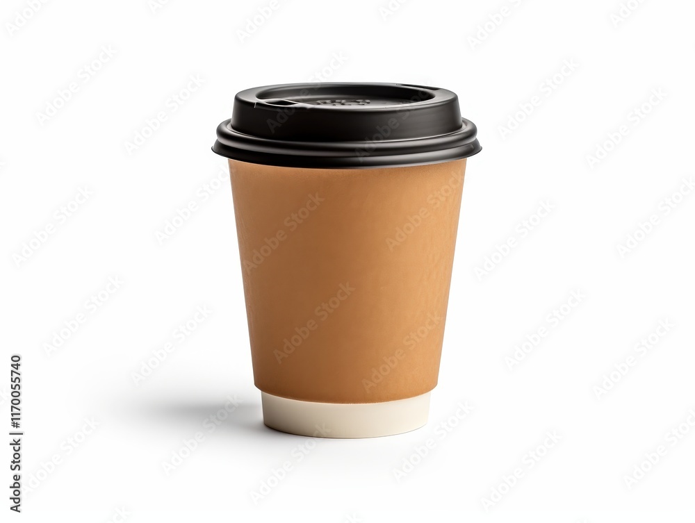 A Simple Brown Coffee Cup with Black Lid in a Minimalistic Setting, Perfect for Branding and Advertising Purposes Related to Hot Beverages A Simple Brown Coffee Cup with Black Lid in a Minimalistic Setting, Perfect for Branding and Advertising Purposes Related to Hot Beverages
