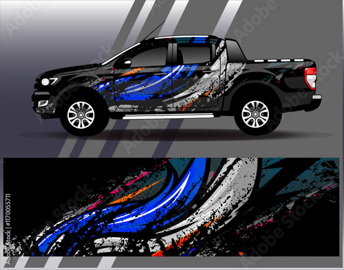 Car wrap design vector. Graphic abstract stripe racing background designs for vehicle, rally, race, adventure and car racing livery