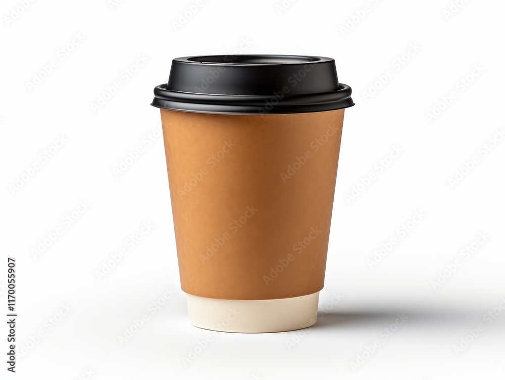 Simple brown kraft coffee cup on a plain background, ideal for branding and advertising purposes showcasing take away beverage options Simple brown kraft coffee cup on a plain background, ideal for branding and advertising purposes showcasing take away beverage options