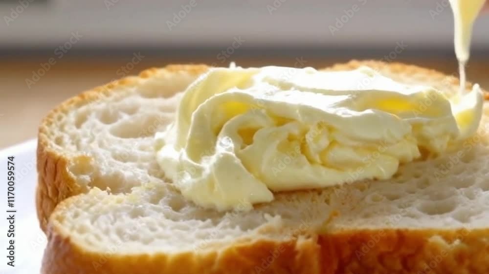 Golden toast with butter melting smoothly on the surface, lit by kitchen light fading into the background for a rich cozy texture and warm glow Golden toast with butter melting smoothly on the surface, lit by kitchen light fading into the background for a rich cozy texture and warm glow