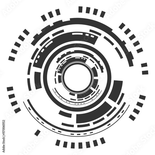 Abstract Technology Circle. A minimalist black and white circular graphic featuring a futuristic tech pattern.