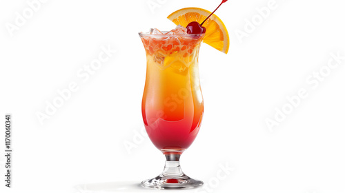 Hurricane cocktail with orange slice and cherry garnish